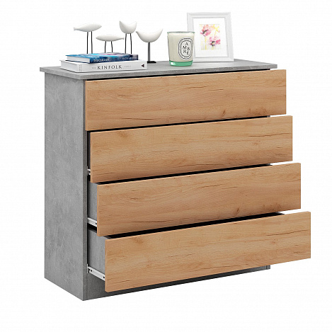 Комод Уно-26 - бетон / дуб крафт золотой