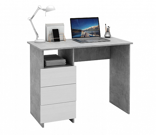 Стол письменный Витто-31 - бетон / белый