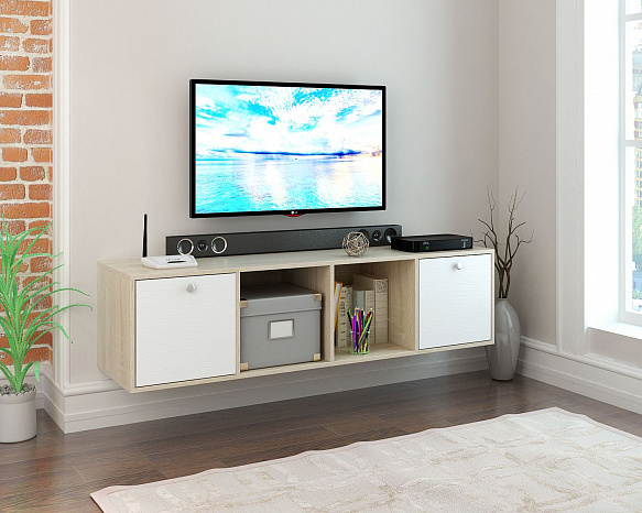 ТВ Тумба Прайм-41-5 подвесная / напольная - дуб сонома / белый