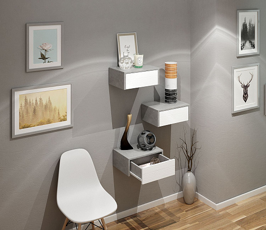 Тумба подвесная Уно-48 - бетон / белый